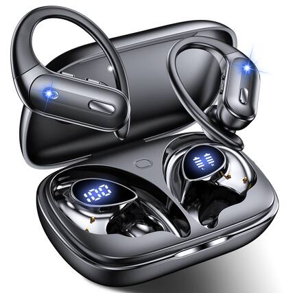 Front. VEAT00L - OFNEX X19 Wireless Earbuds Bluetooth 5.3 Headphones 90 Hrs Playtime Ear buds with Wireless Charging Case Power Display - 黑色.