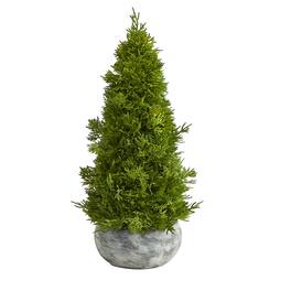 BreeBe - 18” Cypress Cone Artificial Tree in Decorative Planter - Green
