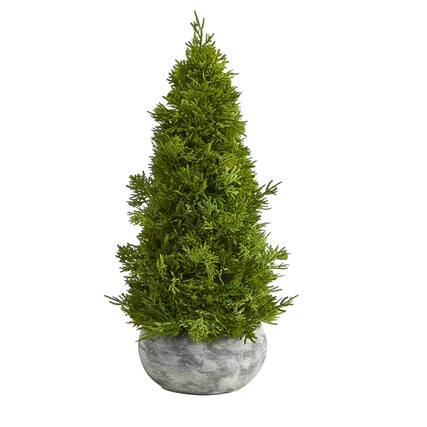 Front. BreeBe - 18” Cypress Cone Artificial Tree in Decorative Planter - Green.
