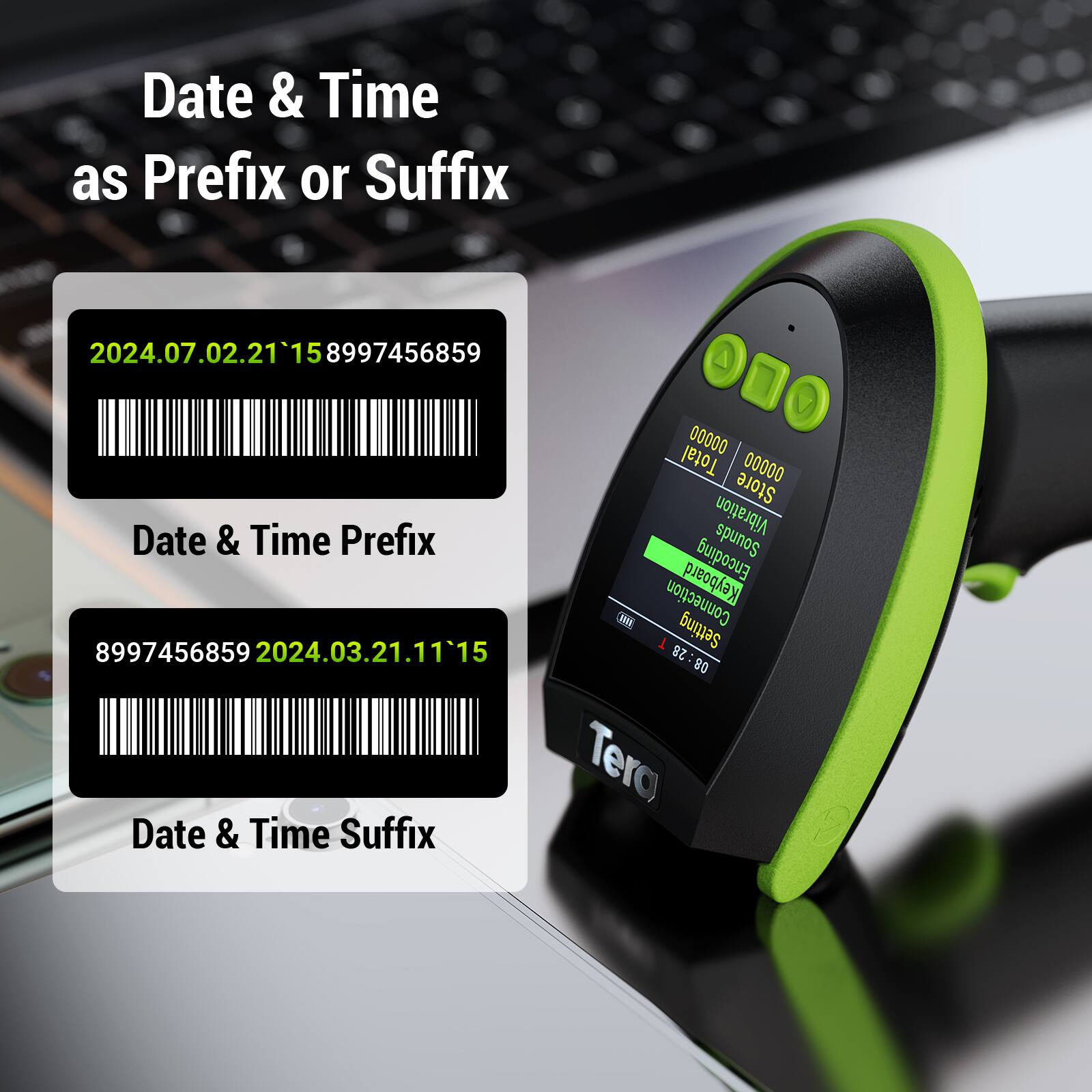 Date & Time as Prefix or Suffix

2024.07.02.21'158997456859  
Date & Time Prefix

8997456859 2024.03.21.11'15  
Date & Time Suffix