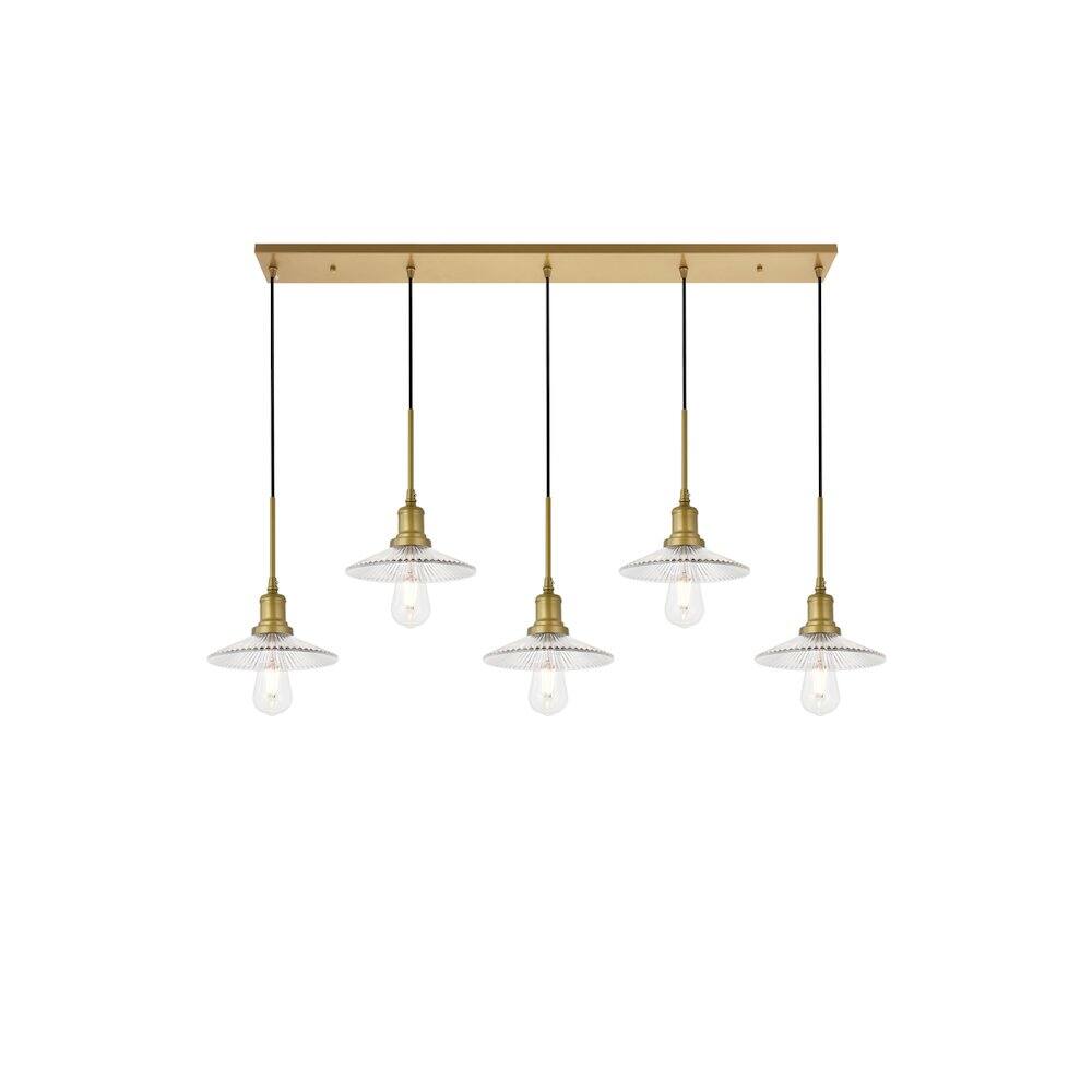 Alt View 4. Living District - Waltz 5 Light Brass Pendant - Brass And Clear.