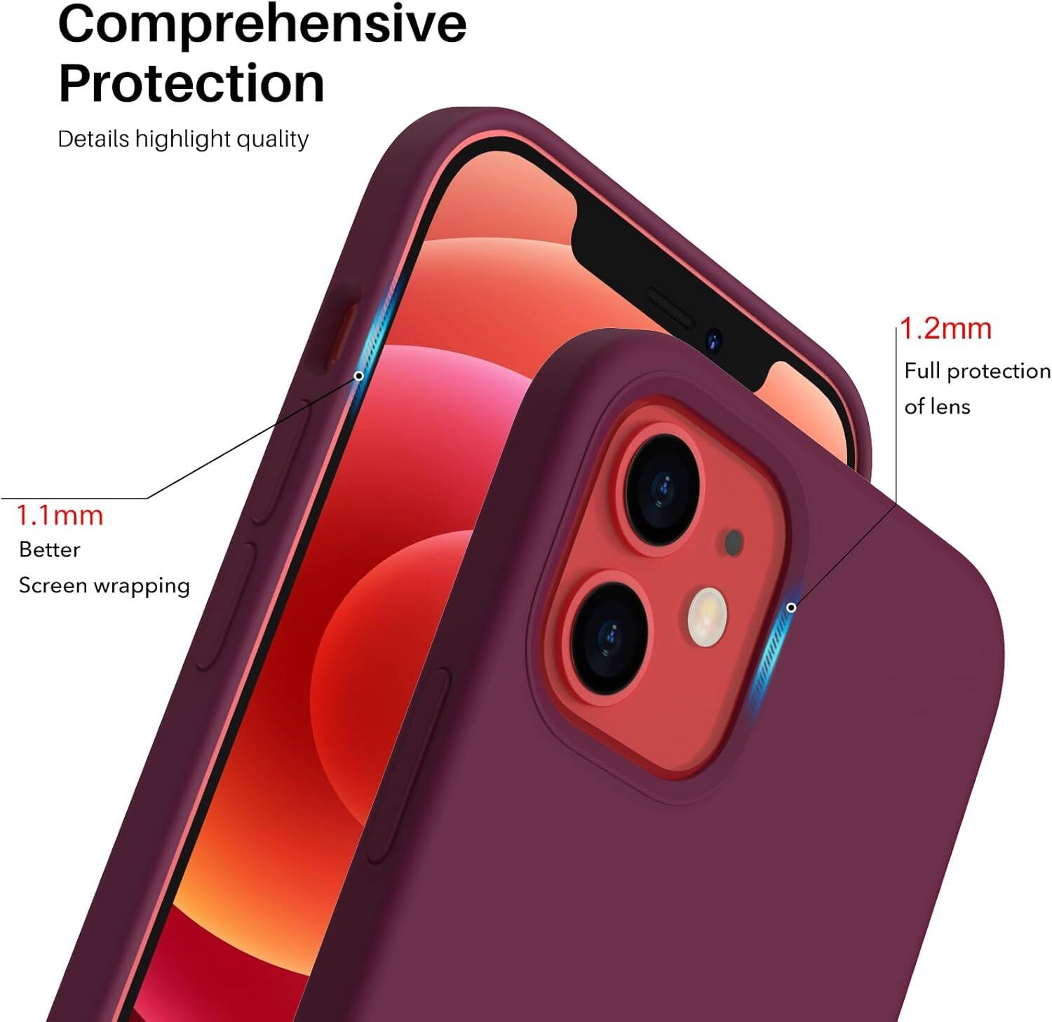 Comprehensive Protection Details highlight quality 1.2mm Full protection of lens 1.1mm Better Screen wrapping
