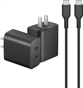 Insignia™ - 45W Wall Charger with 5’ USB-C Cable for Smartphones, Tablets, and More (2-Pack) - Black