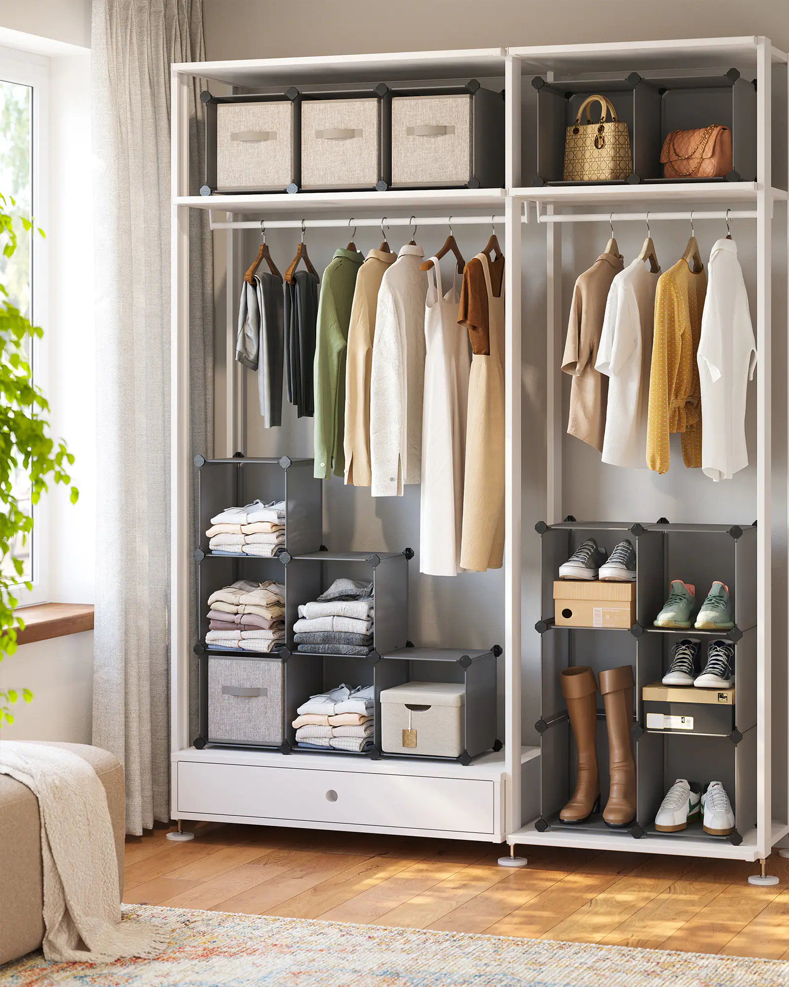 Angle. Songmics Home - Cube Storage Organizer, Set of 16 Plastic Cubes, Book Shelf, Closet Organizers and Storage, Room Organization - Gray.