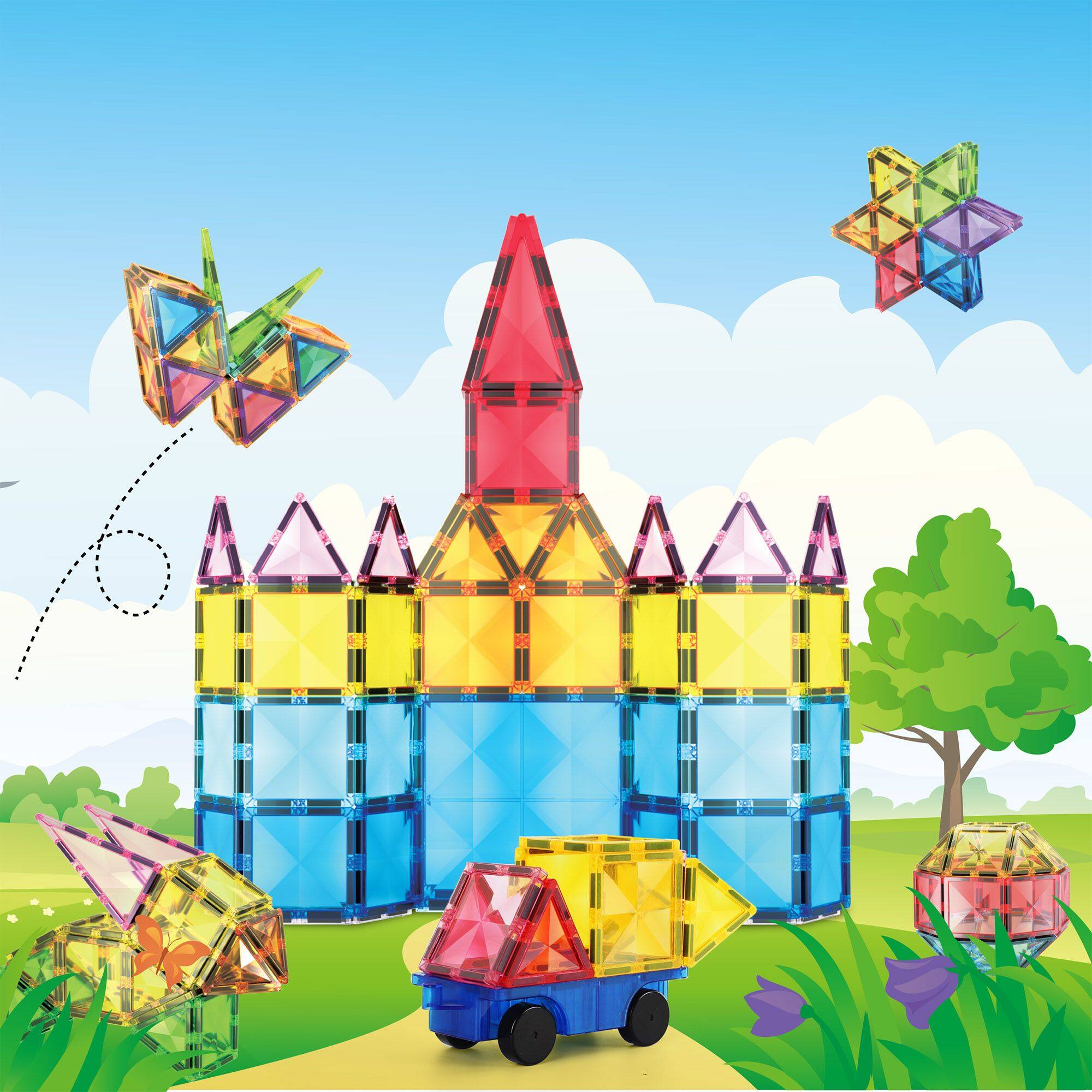 Alt View 6. PicassoTiles - PICASSO-TILES Magnetic Tiles for Kids, 63PCS Construction STEM Building Blocks Educational Toy - Multicolor.