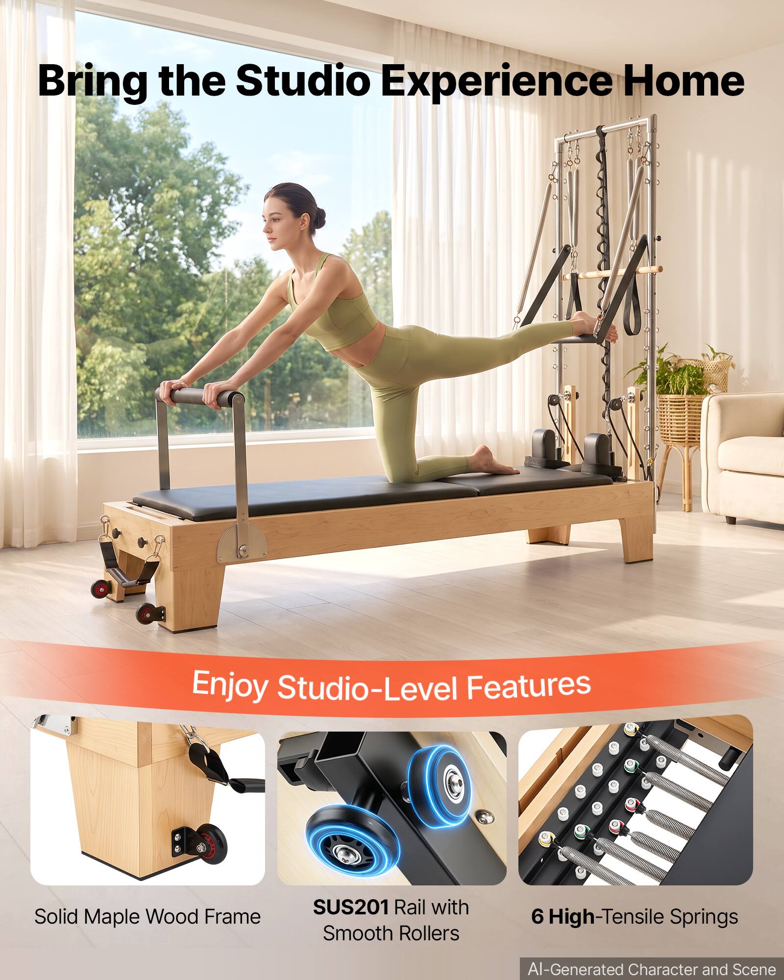 Bring the Studio Experience Home

Enjoy Studio-Level Features

- Solid Maple Wood Frame
- SUS201 Rail with Smooth Rollers
- 6 High-Tensile Springs

AI-Generated Character and Scene