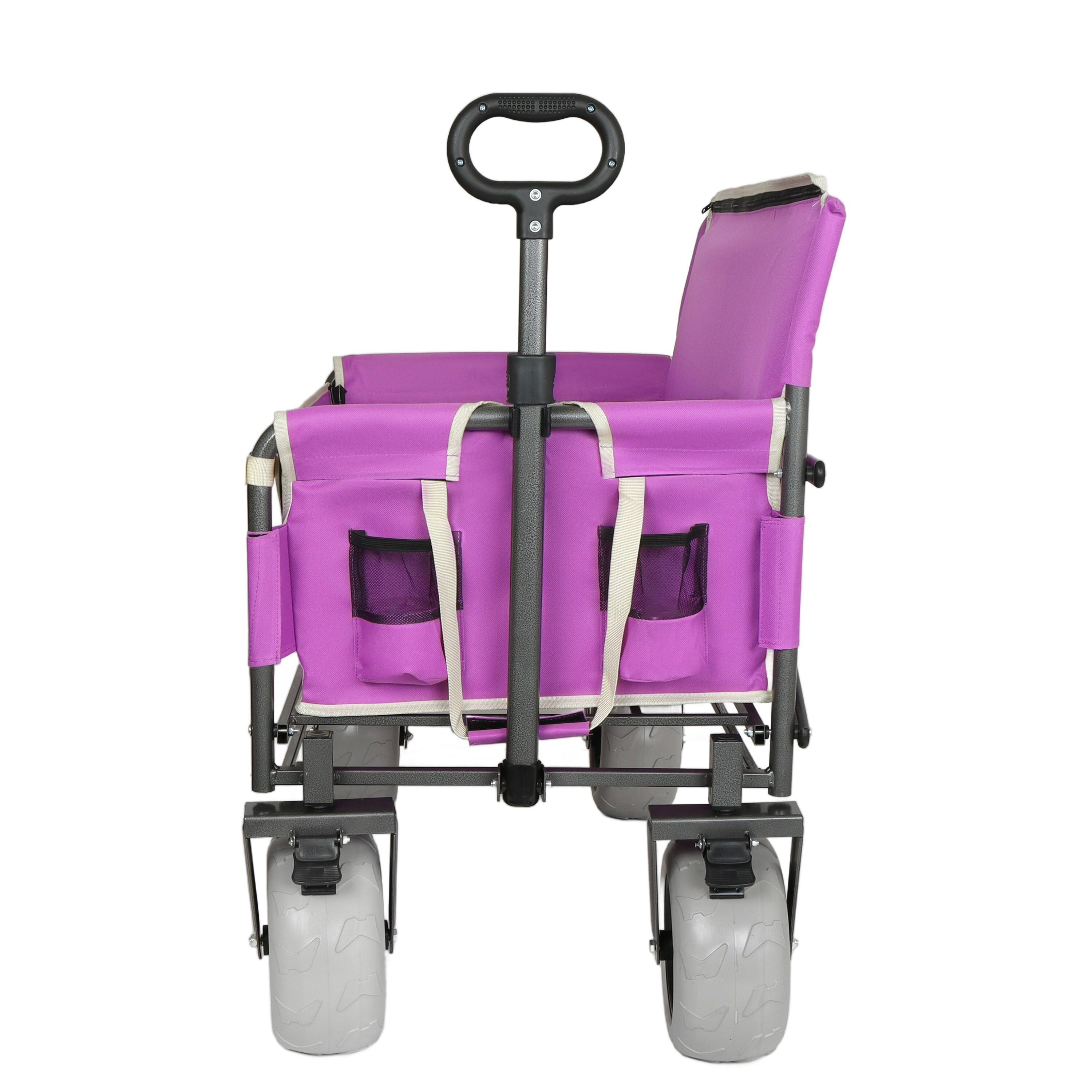 Back. Mondawe - 3-in-1 500lbs Convertible Folding Wagon Utility Carts - Bench Seat w/ 180L Capacity, All-Terrain Wheels - Purple.