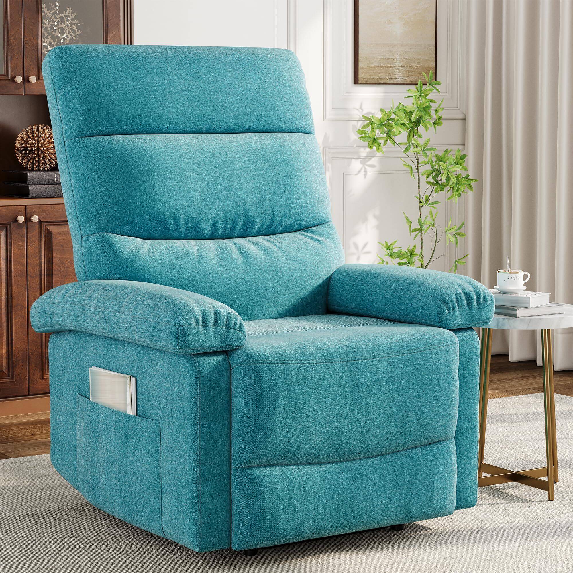 Front. Acekool - Manual Recliner with Side Pockets, Single Sofa - Blue.