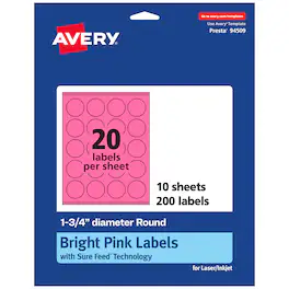 Avery - Printable Round Labels, Bright 1.75" Diameter, 200ct - Pink