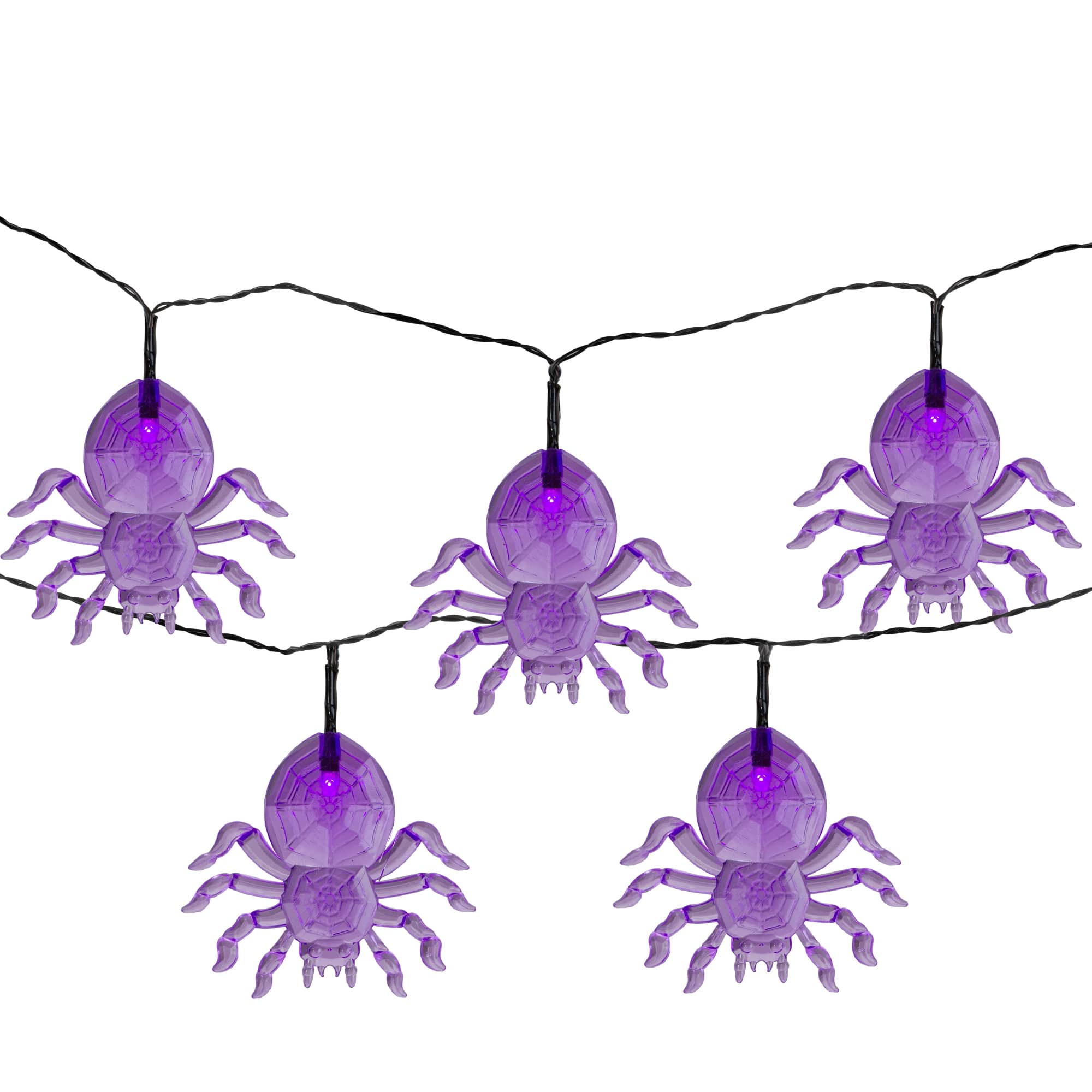 Northlight - LED Lighted Spider Halloween Lights - 6' Black Wire - Lights - 10ct - Purple