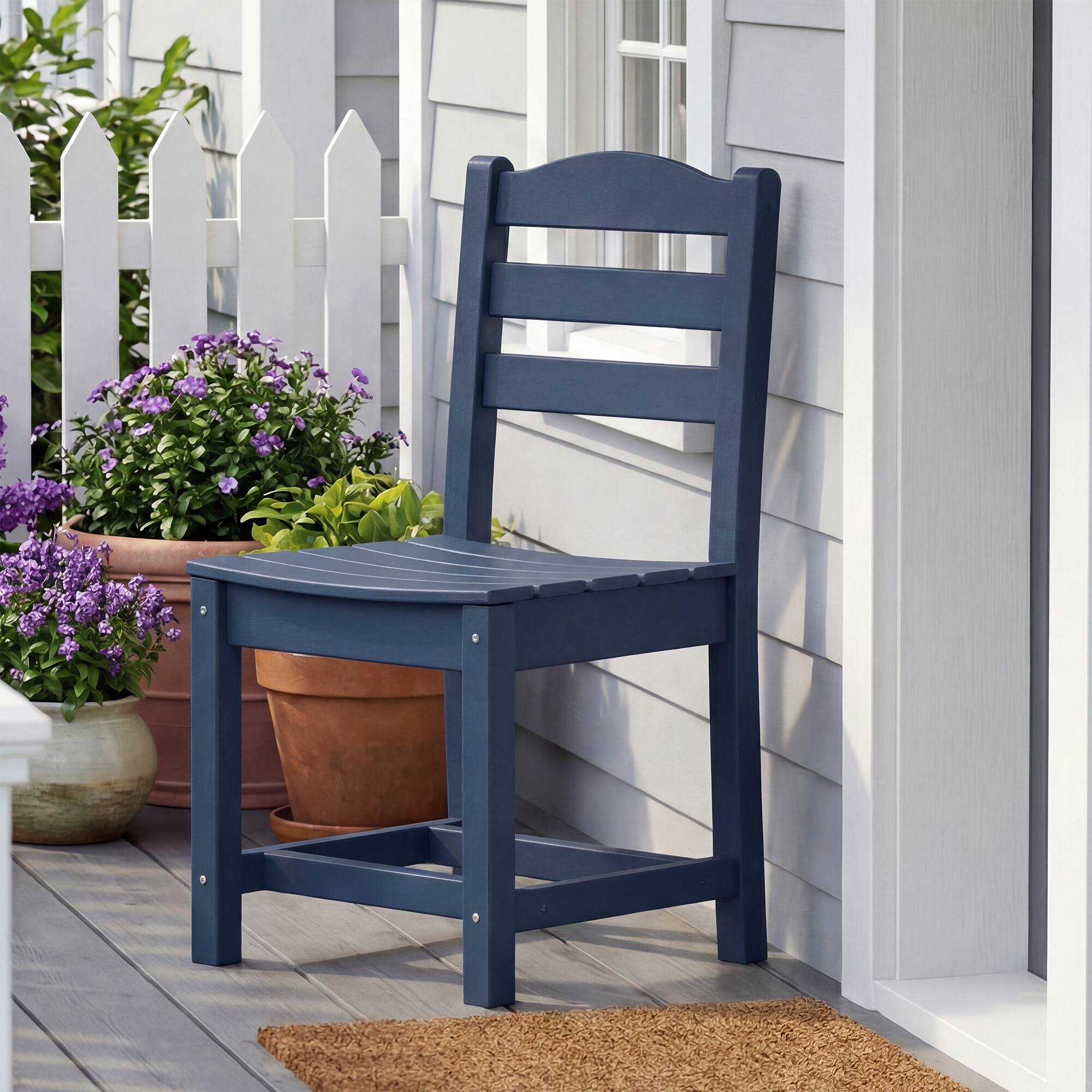 Back. Famapy - Pairs of HDPE Outdoor Armless Dining Chair - 4 Colors Weatherproof Patio Chair for Garden, Poolside 330LBS Capacity - Navy blue.