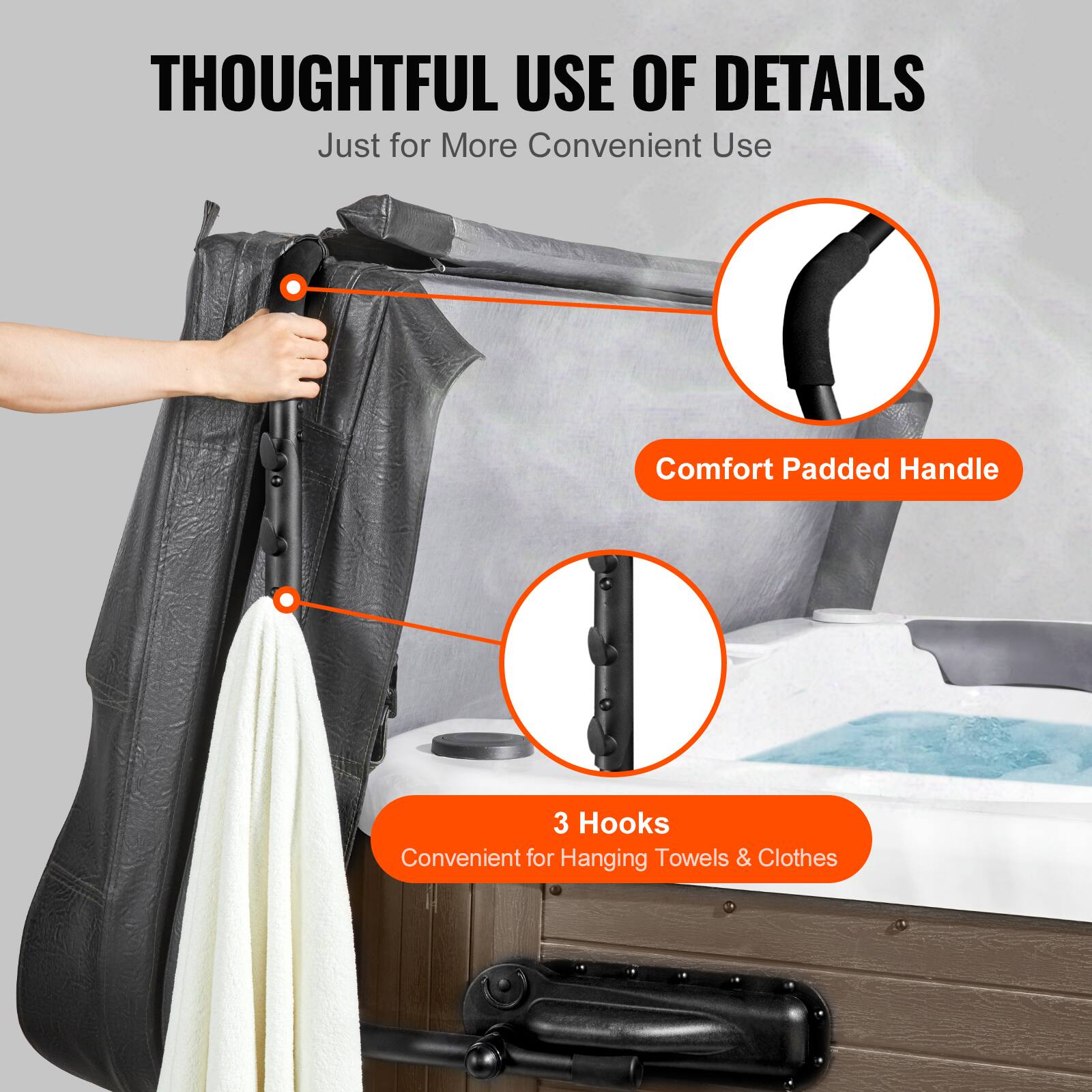 THOUGHTFUL USE OF DETAILS  
Just for More Convenient Use  

Comfort Padded Handle  
3 Hooks  
Convenient for Hanging Towels & Clothes