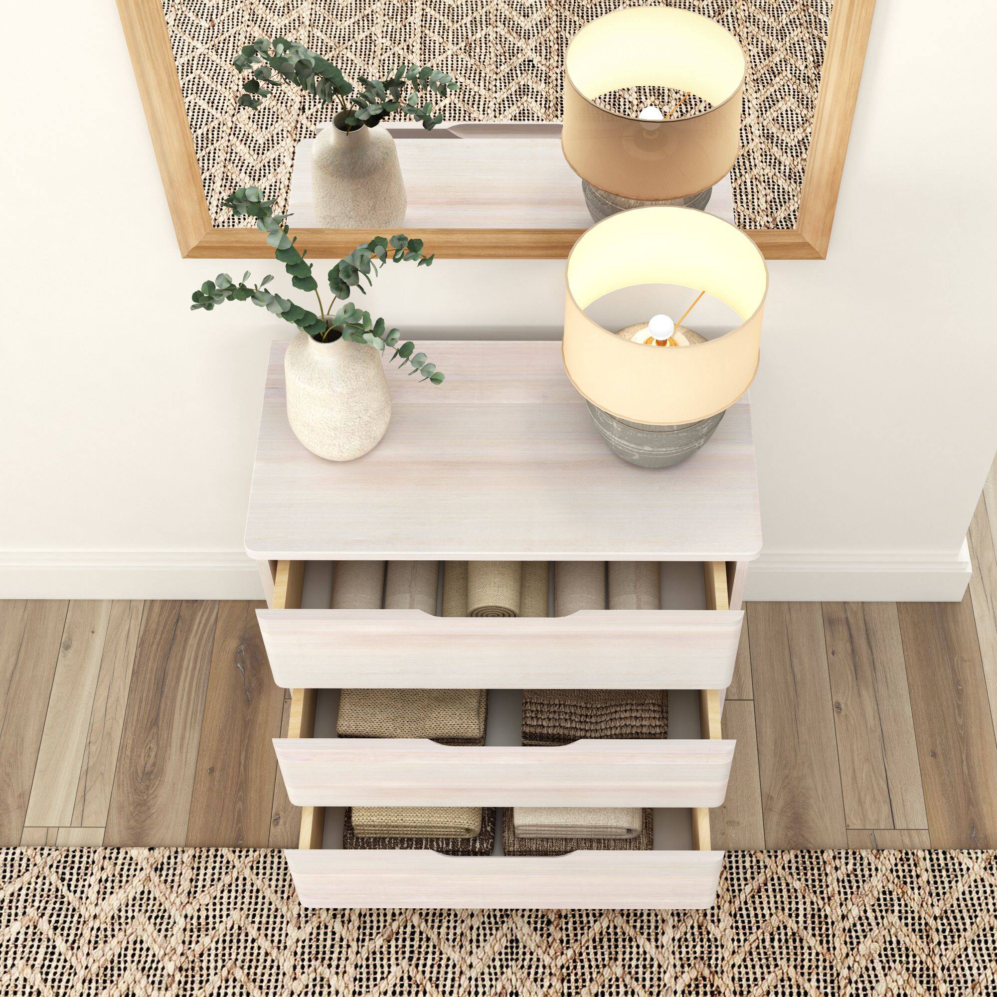 Alt View 5. Plank+Beam - Plank+Beam Modern Farmhouse 3 Drawer Dresser, White Wash - White Wash.