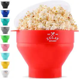 Zulay Kitchen - Microwave Popcorn Popper Bowl Maker with Lid - Collapsible, Dishwasher Safe, Wide Spacious Size - Red