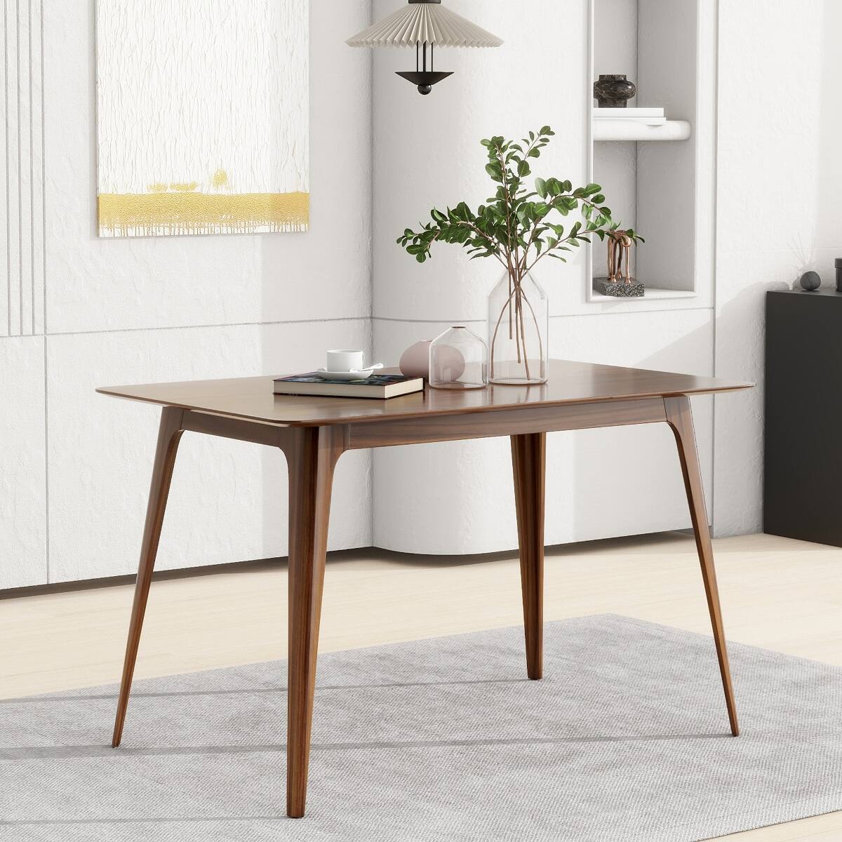 Angle. Loheer - Loheer Mid Century Modern Dining Table, Walnut Rectangular Table with Splayed Legs - Walnut.