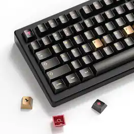 Womier - PBT Keycaps with Metal Paint, Cherry Profile Double Shot Keys for 61/64/66/68/75/84/87 MX Switches Mechanical Keyboards - Black