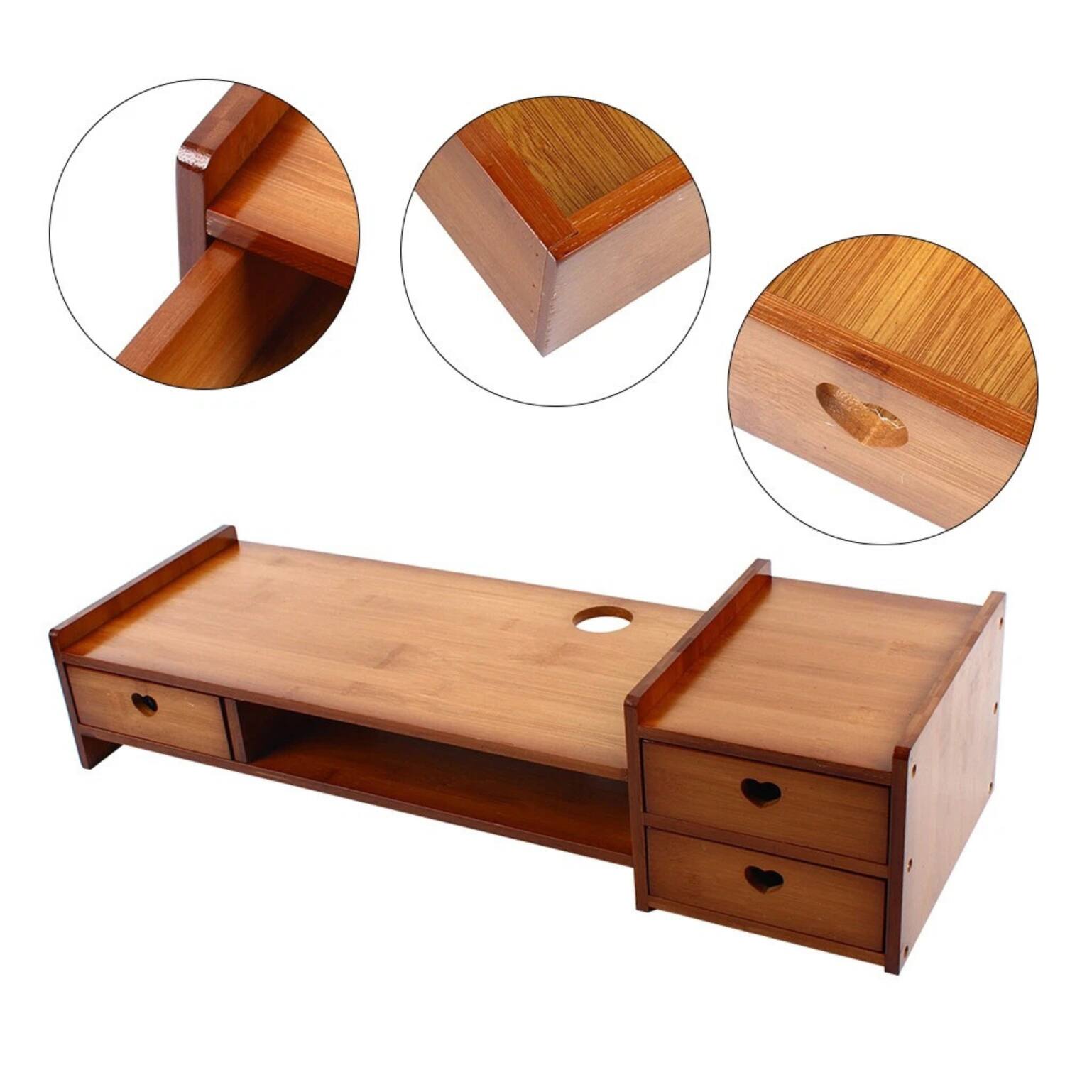 Back. Stock Preferred - Bamboo Monitor Stand Riser with Storage Drawer - Brown.