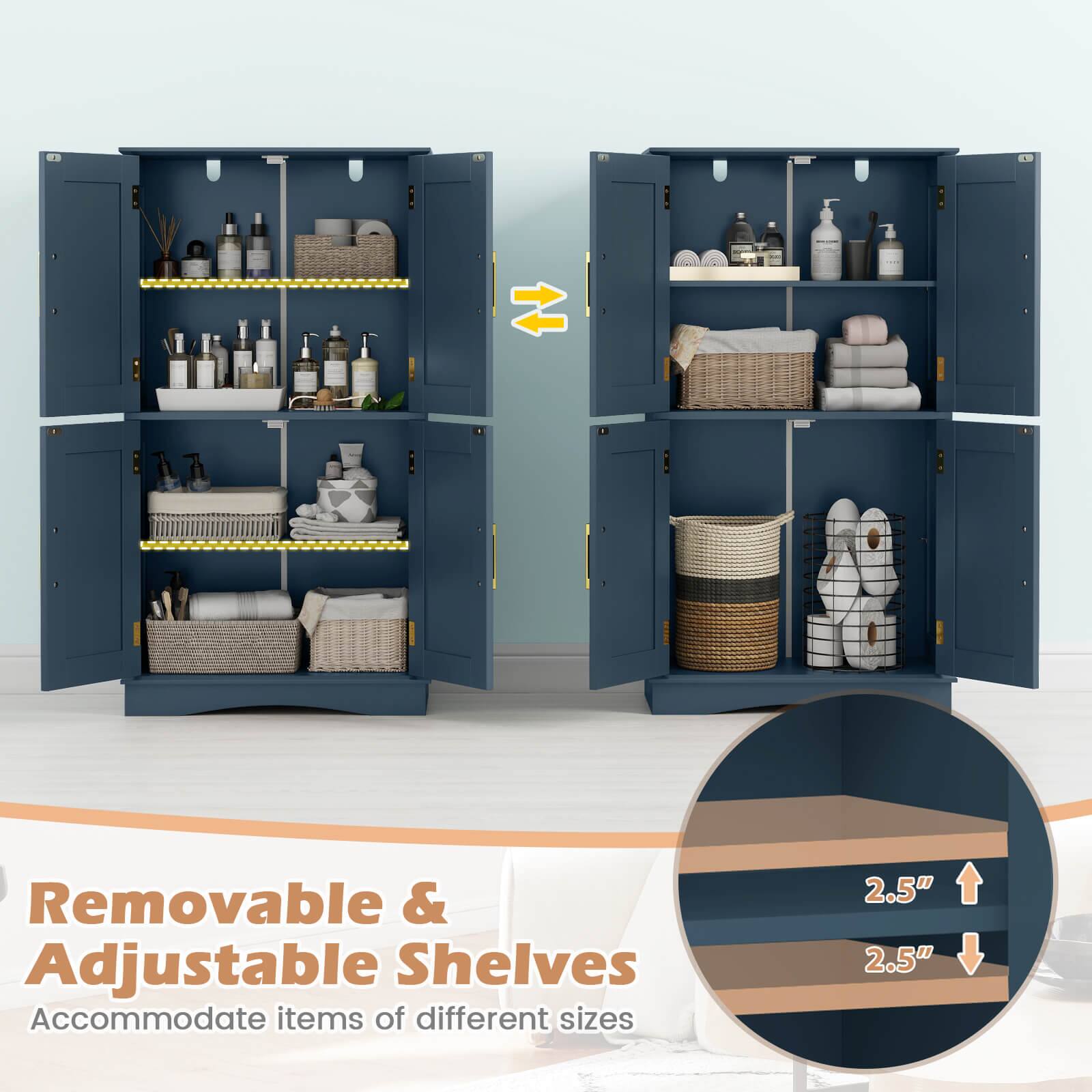 Removable & Adjustable Shelves  
Accommodate items of different sizes  

2.5"  
2.5"