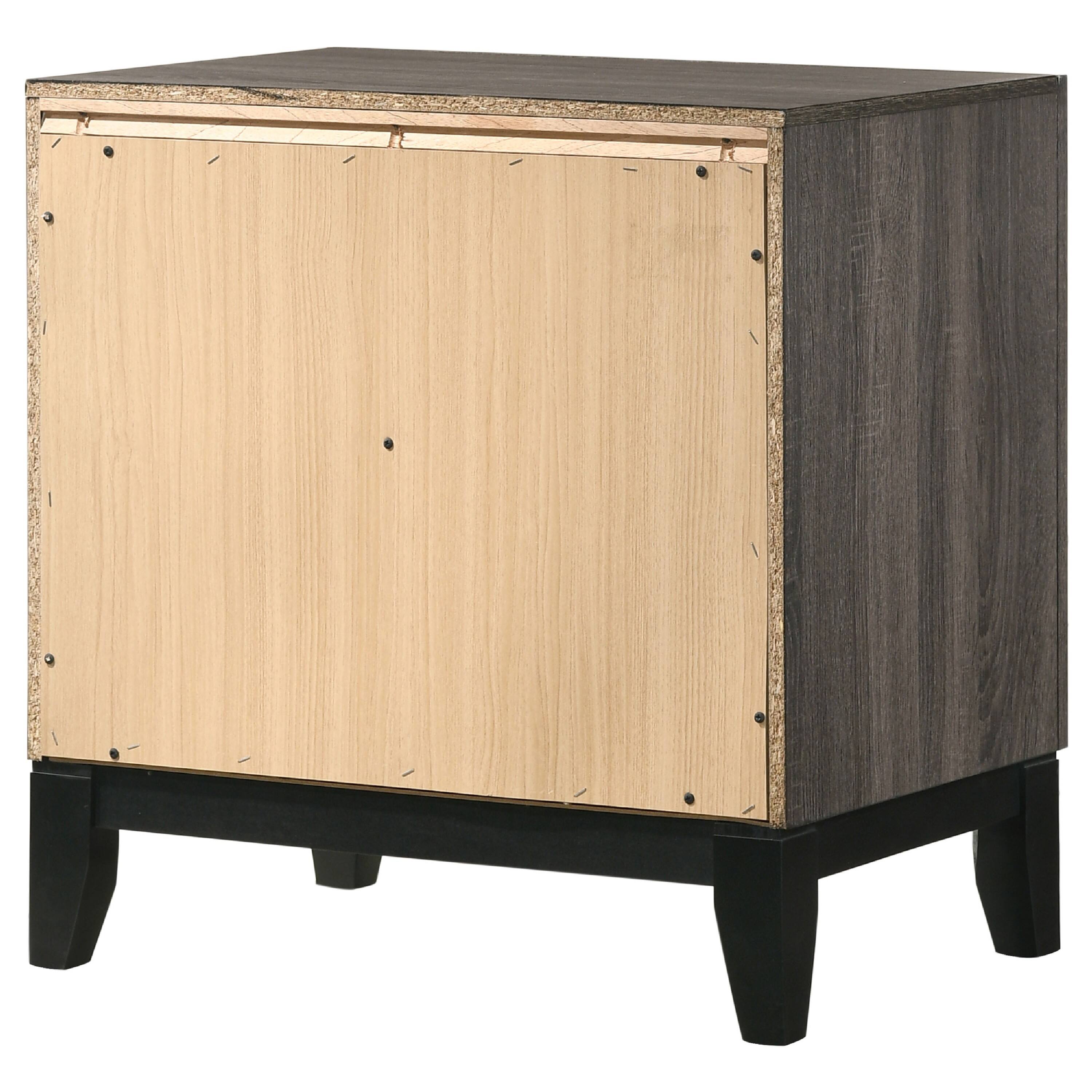 Alt View 2. Manhattan Lane - Wooden Nightstand with 2 Drawers and Chamfered legs - Gray and Black.