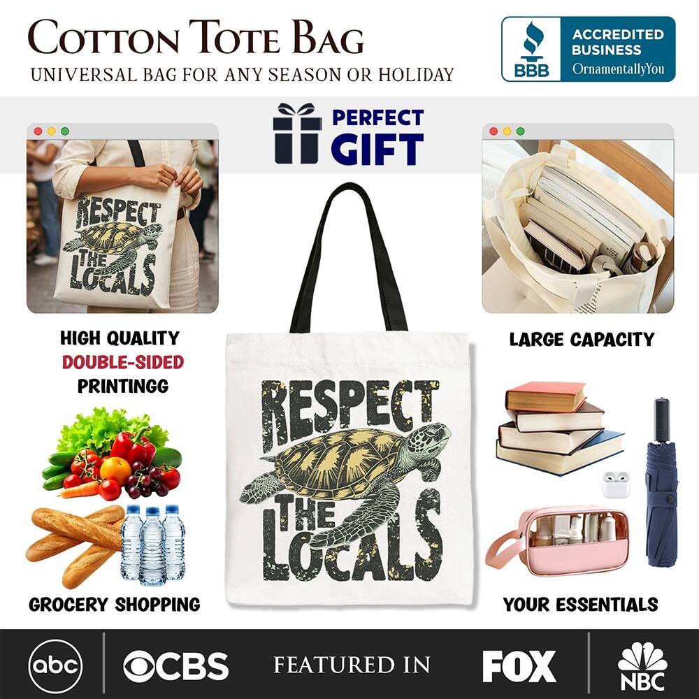 COTTON TOTE BAG  
UNIVERSAL BAG FOR ANY SEASON OR HOLIDAY  

ACCREDITED BUSINESS  
BBB  
OrnamentallyYou  

PERFECT GIFT  

HIGH QUALITY  
DOUBLE-SIDED PRINTING  

GROCERY SHOPPING  

LARGE CAPACITY  

YOUR ESSENTIALS  

FEATURED IN  
abc  
CBS  
FOX  
NBC
