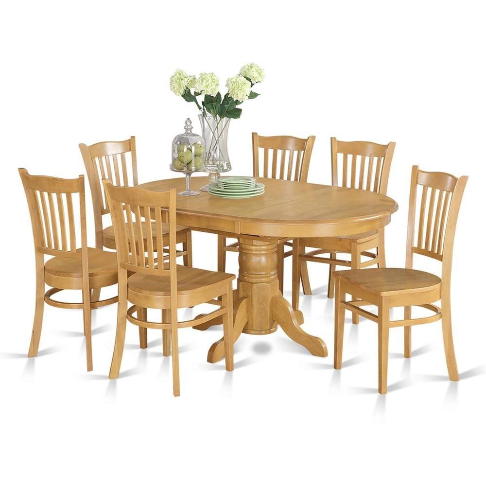 Left. FurniFact - Elegant Oval Dining Table Set – 6 Chair Dining Room Table with Leaf - Oak.