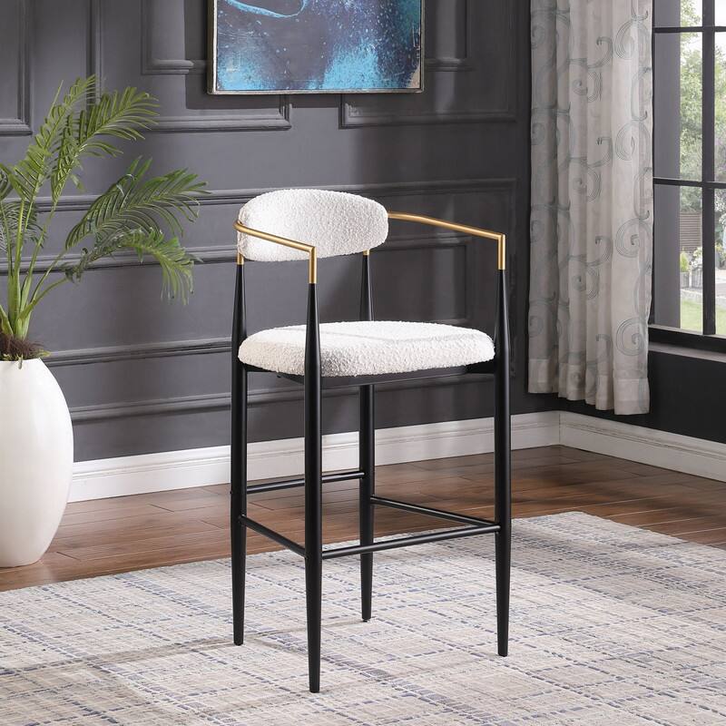 Alt View 3. HTUTWOO - Bar Stools Set of 2 - Upholstered Boucle Barstools with Backs & Sturdy Iron Legs, Ideal for Kitchen Island & Home Bar - Beige.