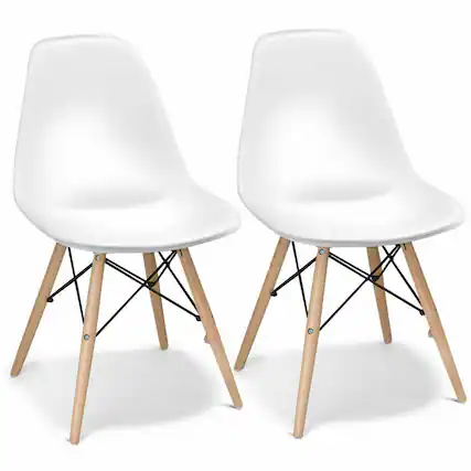 Front. Gymax - Gymax Set of 2 Dining Chairs Mid Century Modern Wooden Legs Kitchen Living Room - White.