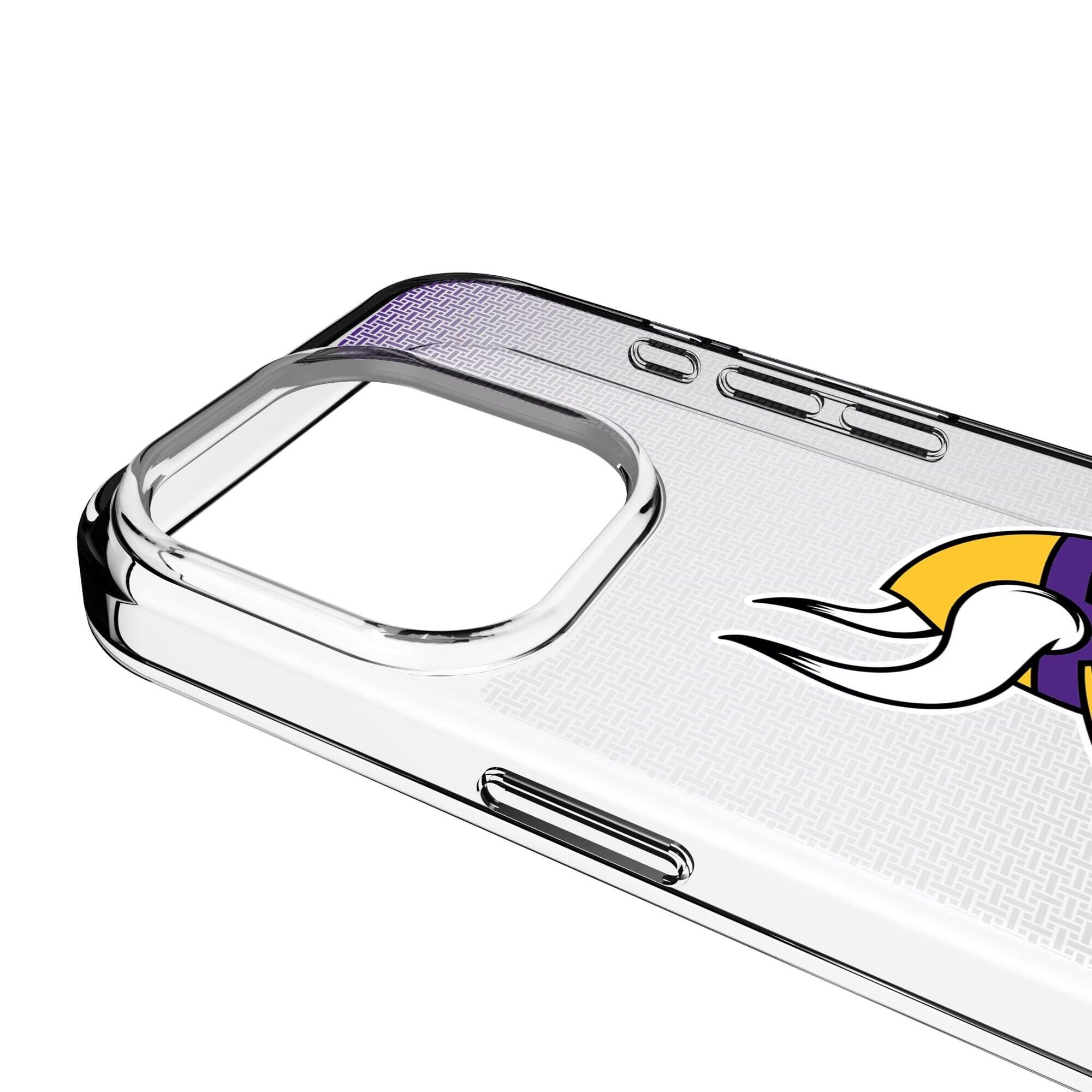 Alt View 2. Keyscaper - Minnesota Vikings Linen Logo iPhone Clear Case - 16 - Multicolor.