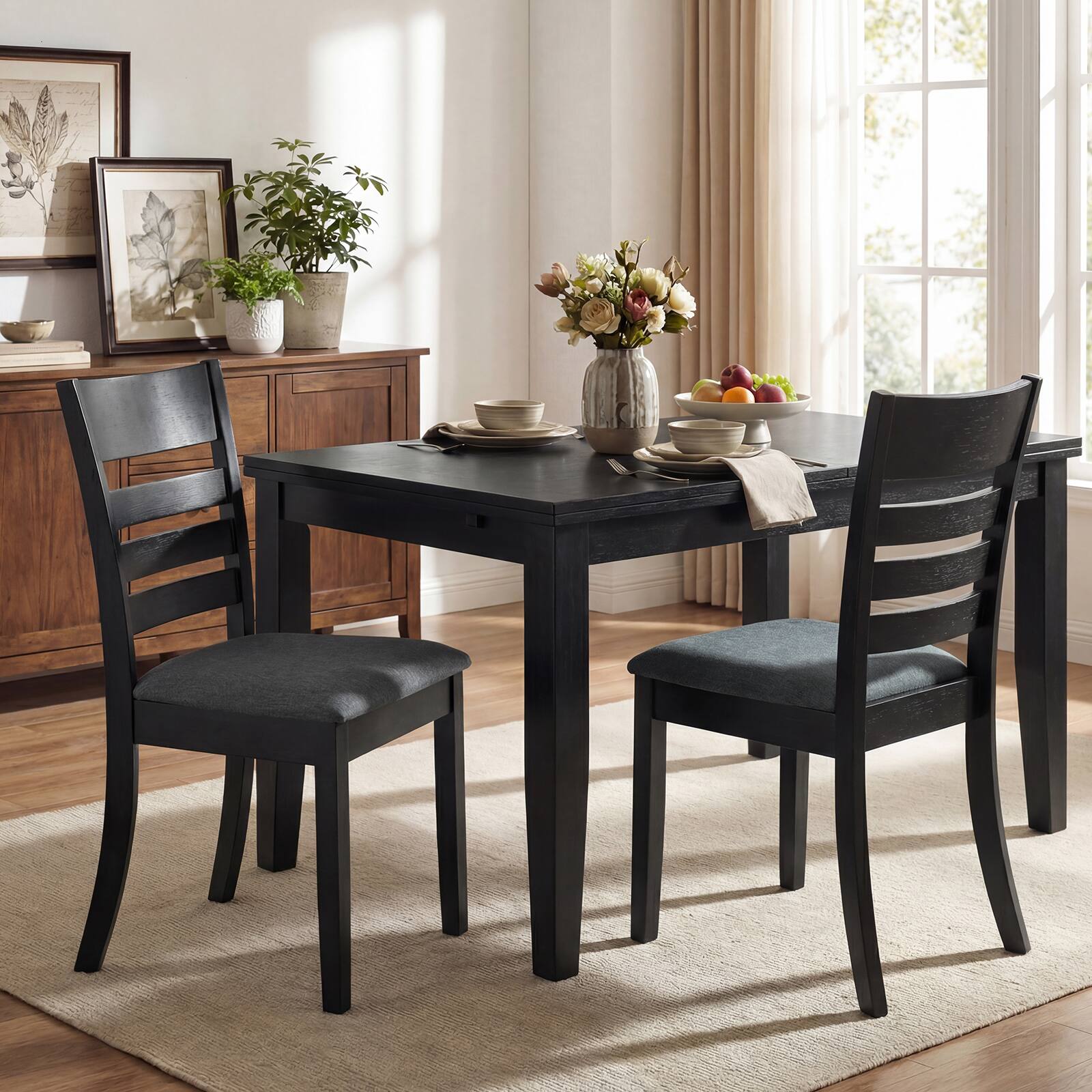 Alt View 3. Costway - Costway Wooden Dining Chairs Set of 4 with Rubber Wood Frame, Curved Slatted Backrest - Dark Gray.