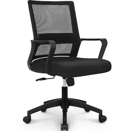 Front. Neo Chair - Ergonomic Mesh Office Chair, Mid Back Desk Chair with Lumbar Support, Adjustable Swivel Wheels - Black.