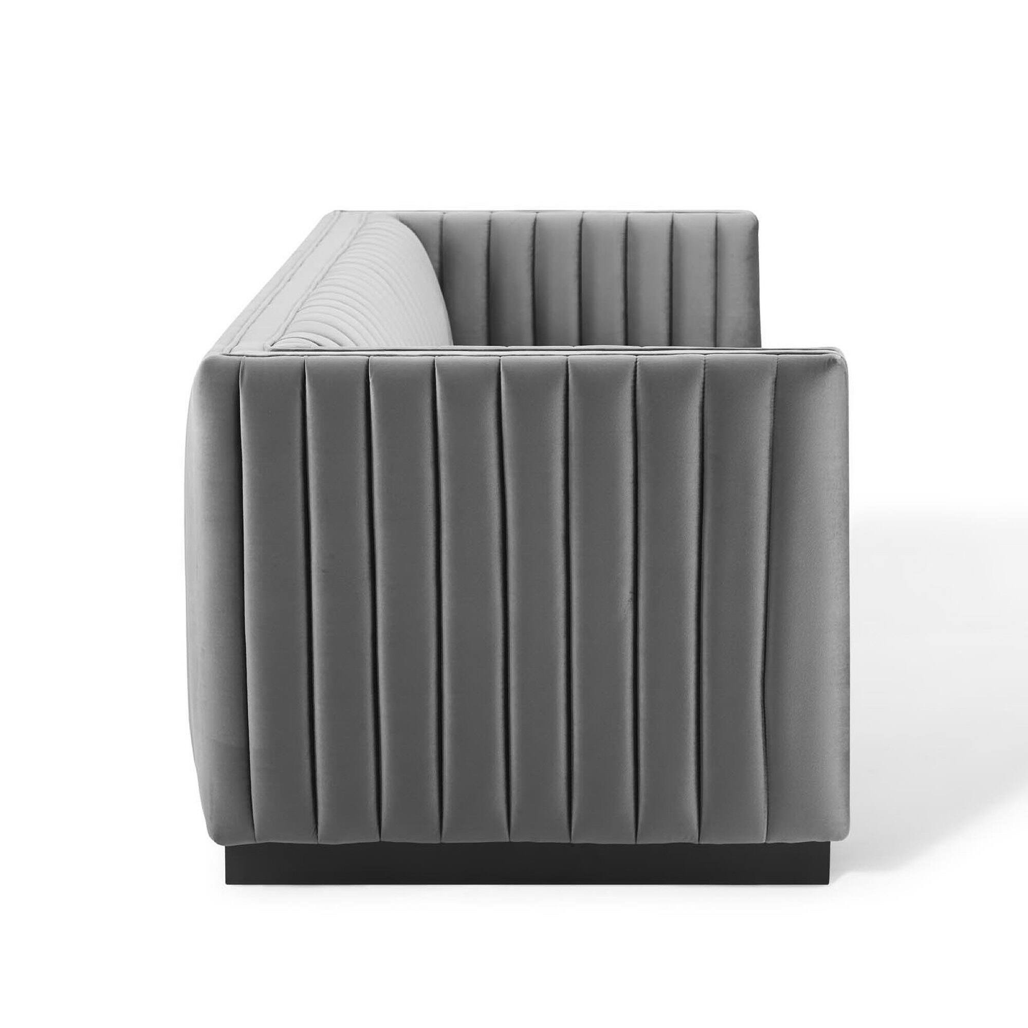 Left. Modway - Conjure Channel Tufted Velvet Sofa by Modway - Gray.