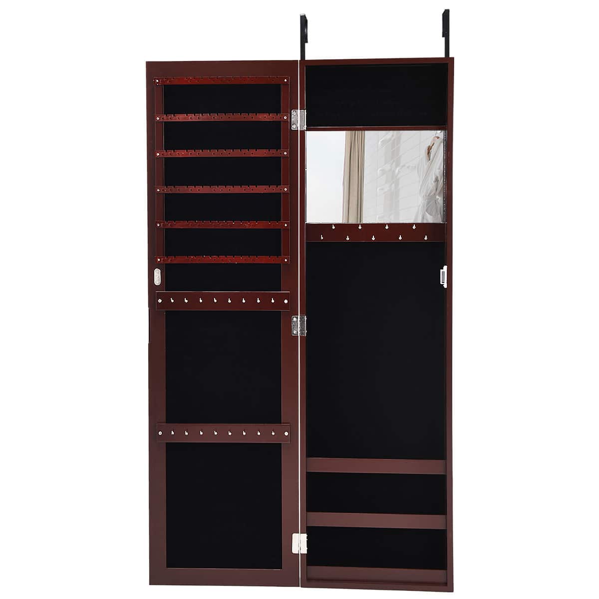 Alt View 18. Costway - Wall Door Mounted Mirrored Jewelry Cabinet Storage Organizer-Brown - Brown.