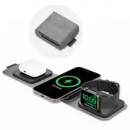 Esoulk - 3-in-1 Wireless Charger Foldable iPhone 17 Pro Max, Airpods 5 Pro 3, Apple Watch Series 12 Ultra 4 - Gray / Black