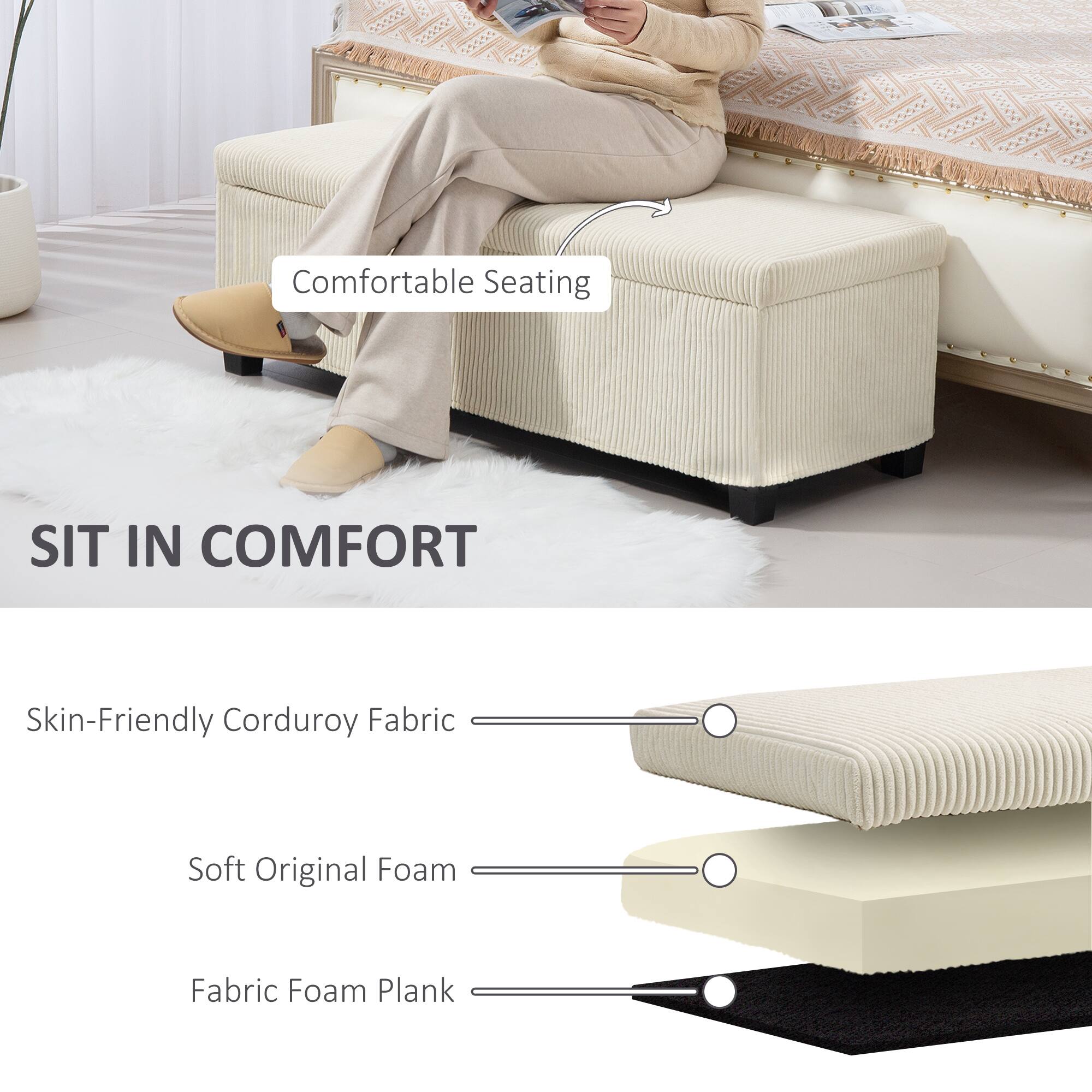 Comfortable Seating, SIT IN COMFORT, Skin-Friendly Corduroy Fabric, Soft Original Foam, Fabric Foam Plank