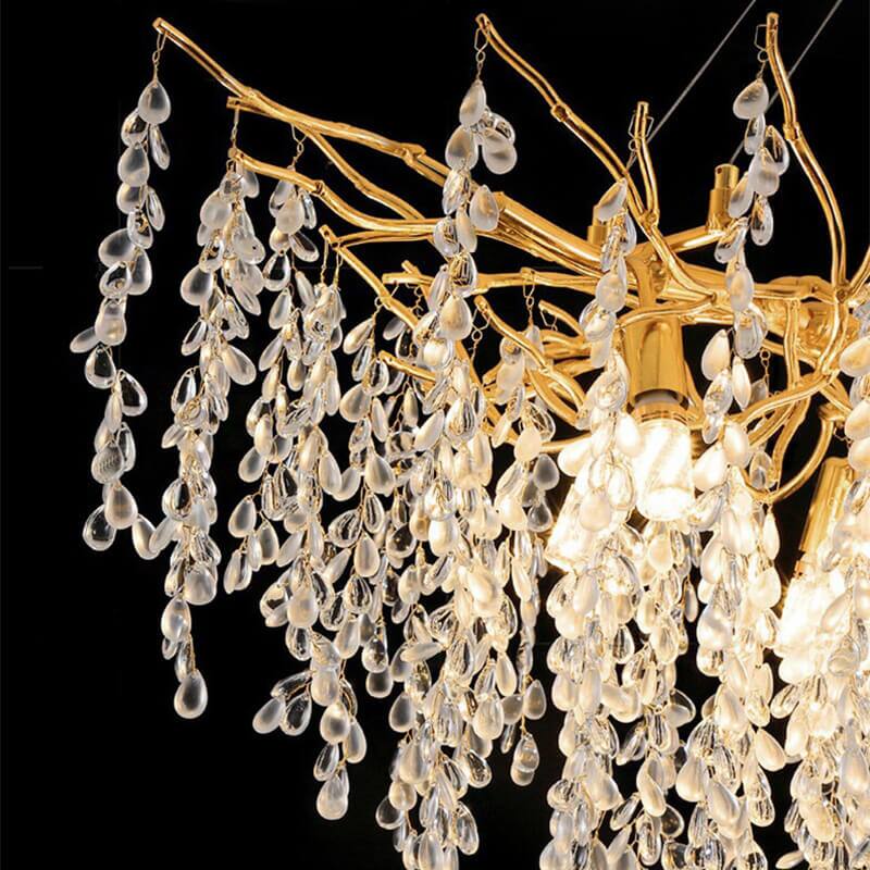 Alt View 1. Siljoy - Elegant Luxury French Creative Branch Design with Tassel Glass Chandelier - Gold.