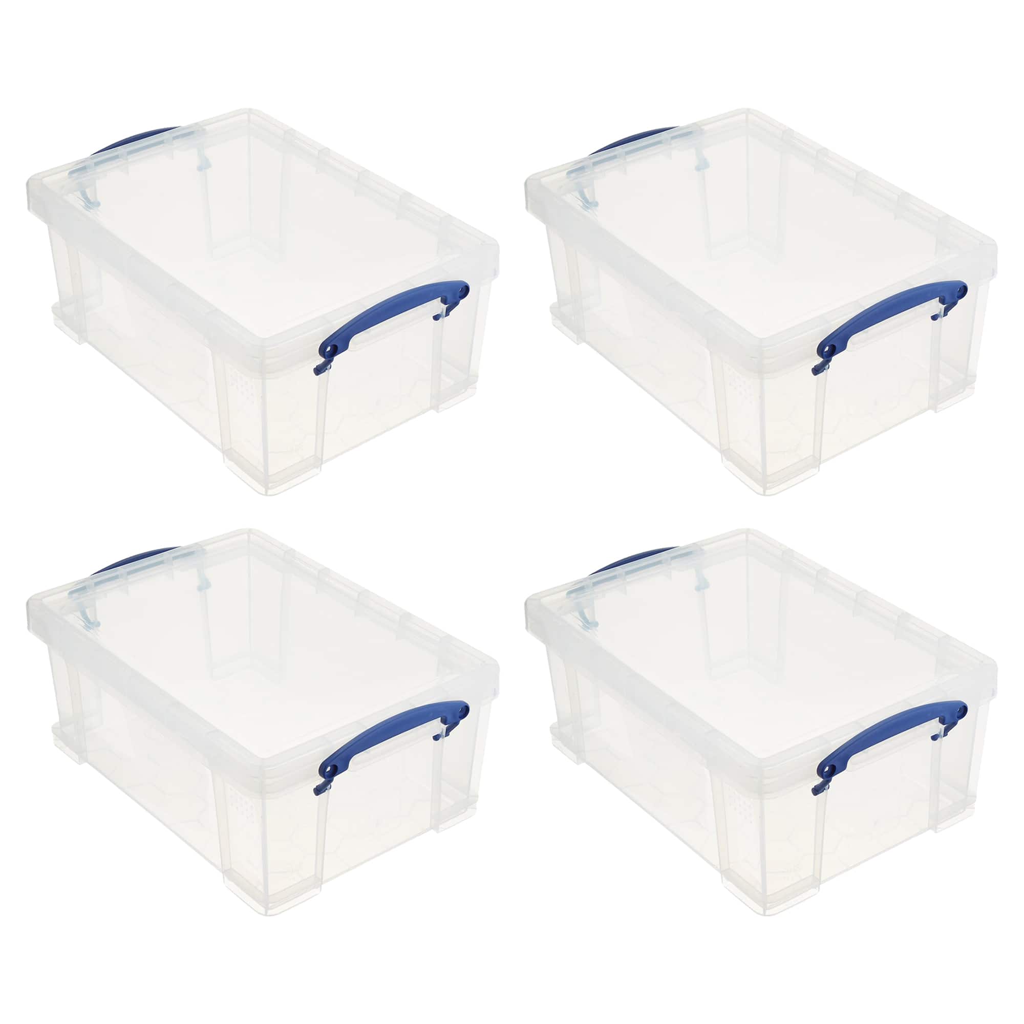Really Useful Box - 9L Storage Container with Snap Lid & Clip Lock Handle (4 Pack) - Clear