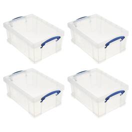 Really Useful Box - 9L Storage Container with Snap Lid & Clip Lock Handle (4 Pack) - Clear