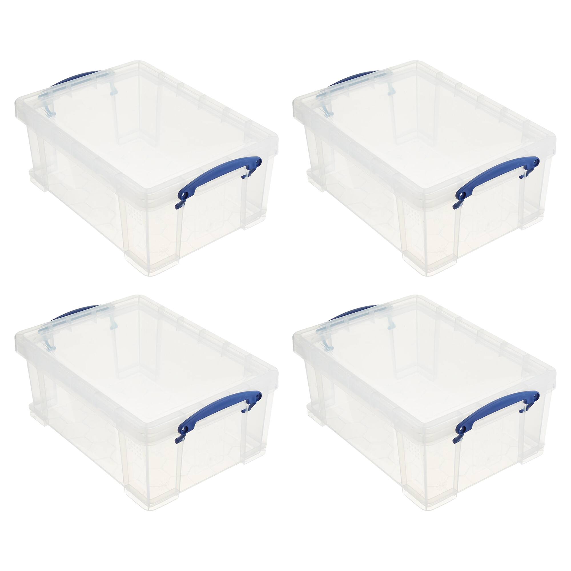 Front. Really Useful Box - Really Useful Box 9L Storage Container with Snap Lid & Clip Lock Handle (4 Pack) - Clear.