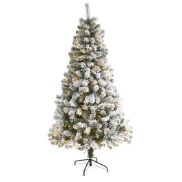 BreeBe - 6' Flocked Fir Christmas Tree w/250 LED Light and 550 Tips - White