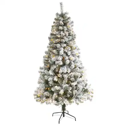 Front. BreeBe - 6' Flocked Fir Christmas Tree w/250 LED Light and 550 Tips - White.