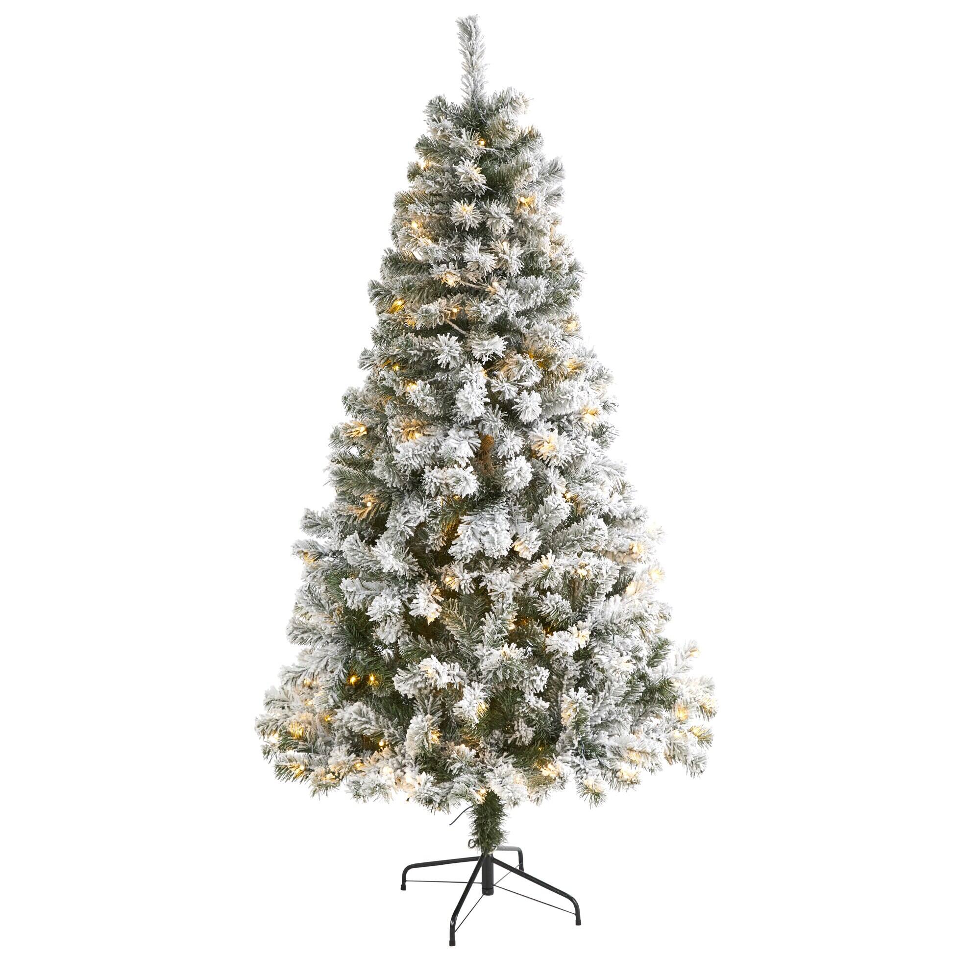 Front. BreeBe - 6' Flocked Fir Christmas Tree w/250 LED Light and 550 Tips - White.