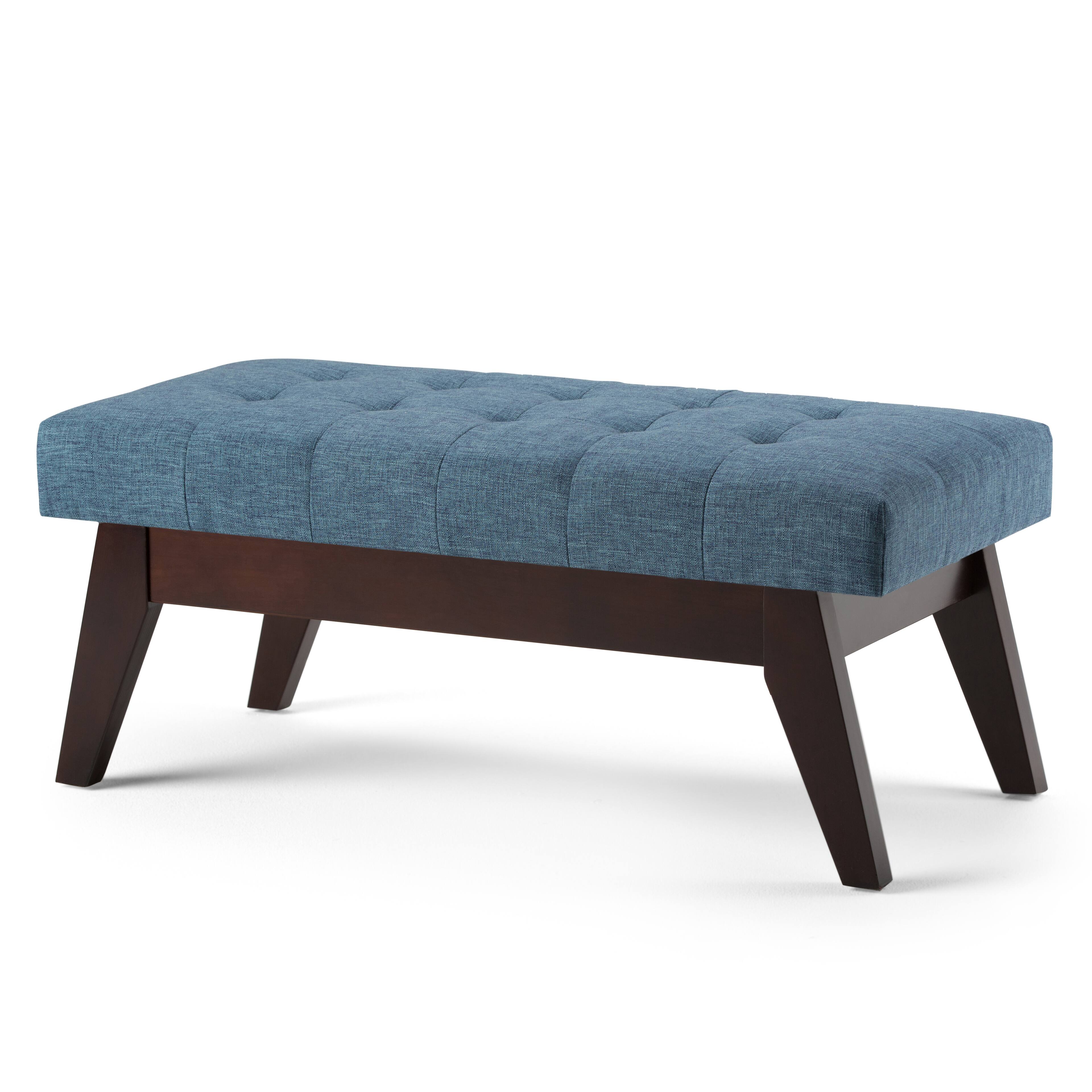 Front. Simpli Home - Draper Mid Century Tufted Ottoman Bench - Denim Blue.
