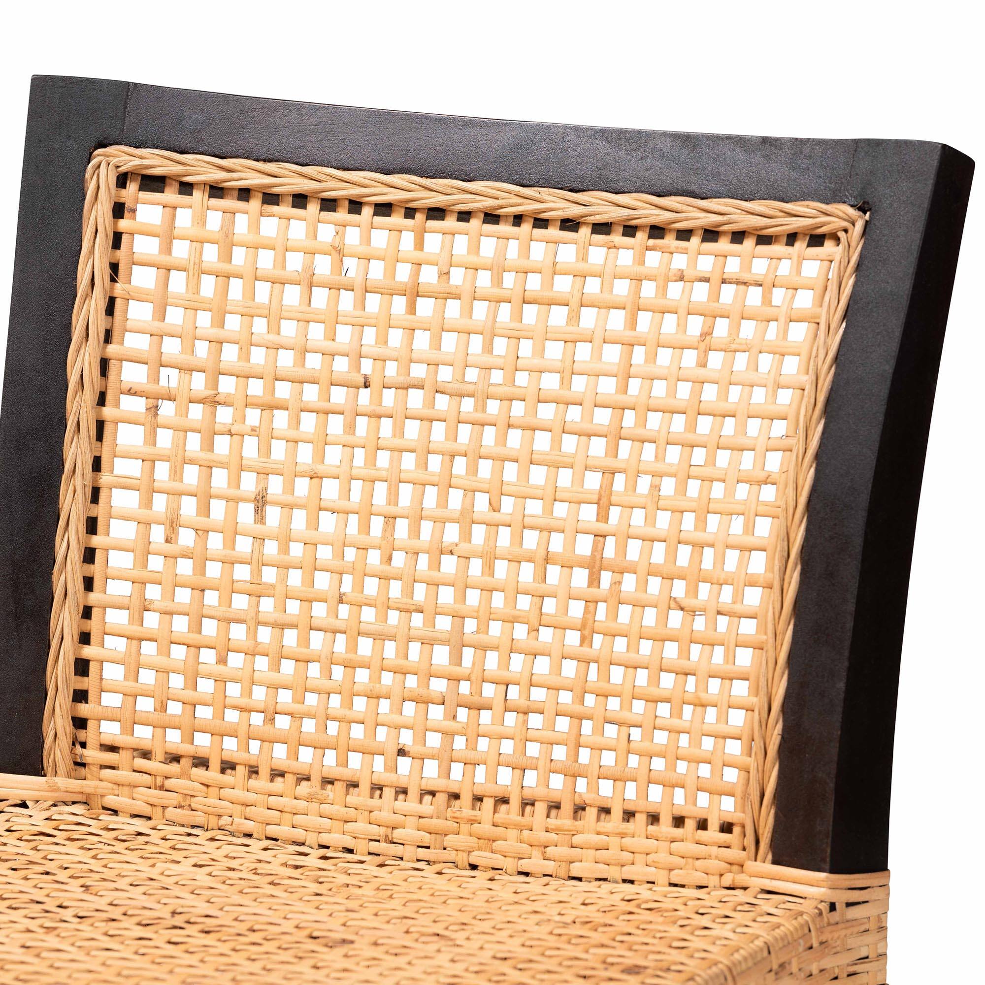 Alt View 1. bali & pari - Lingga Modern Bohemian Mahogany Wood and Natural Rattan Counter Stool - Dark Brown/Natural Brown.