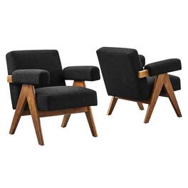 Lyra Boucle Fabric Armchair Set of 2 by Modway - Black