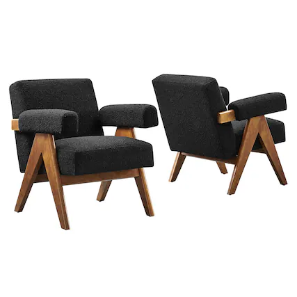 Front. Modway - Lyra Boucle Fabric Armchair Set of 2 by Modway - Black.