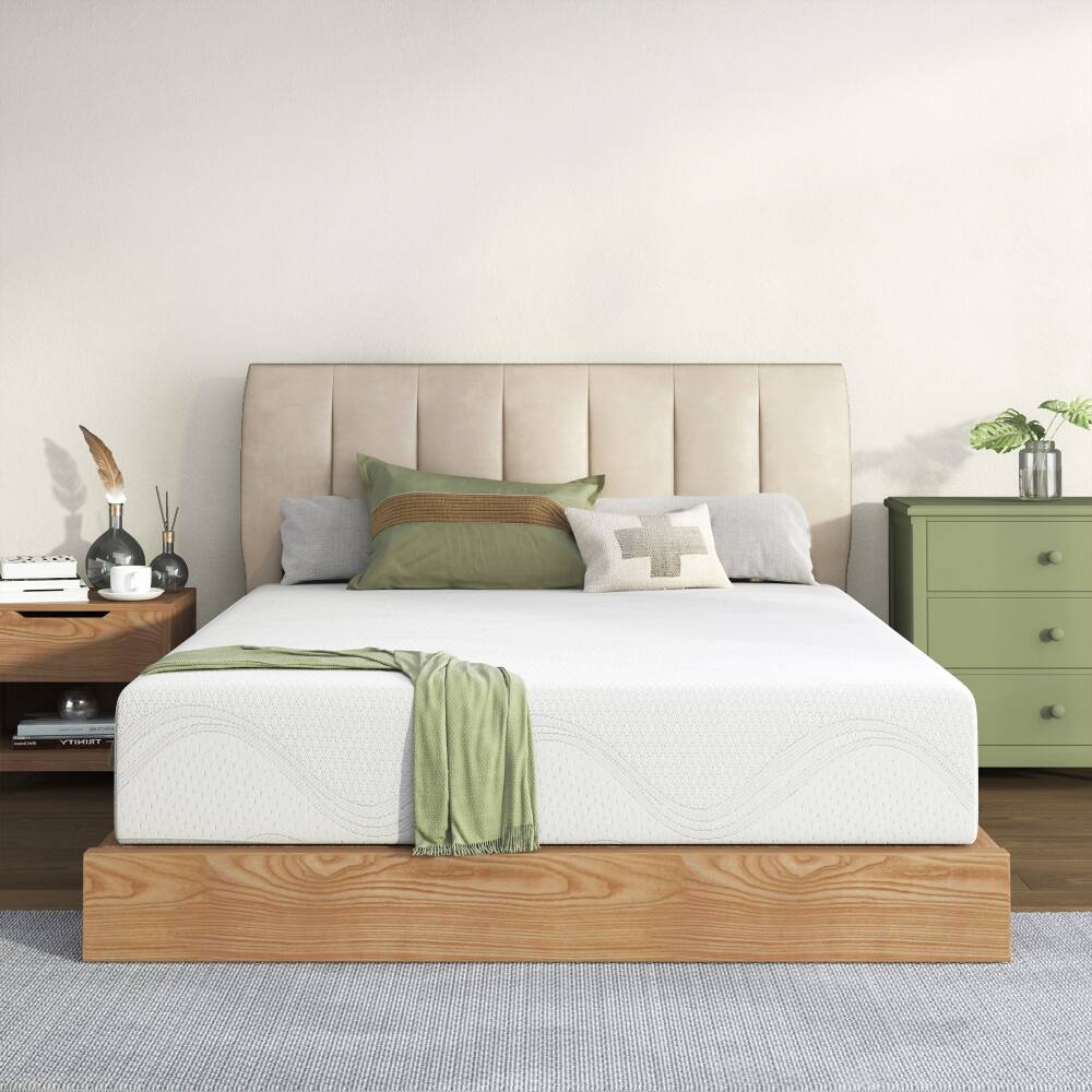 Front. JUJABU - Full Size Memory Foam Mattress,10 Inch Bed Mattress,with Cooling Green Tea Gel, CertiPUR-US Certified - White.