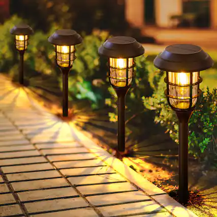 Front. Dazzed Corner - Solar Pathway Lights 8-Pack Outdoor Bright Solar, Yard Landscape Lighting Black - Black.