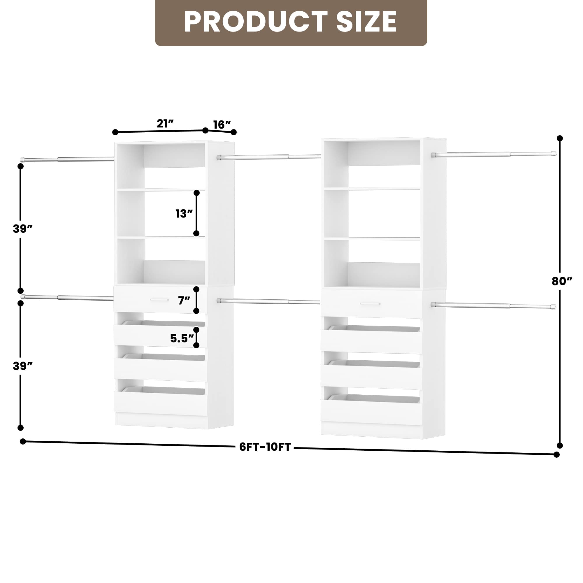 Aheaplus 2 Piece 4 9Ft Wooden Closet Organizer with 4 Drawers, 8