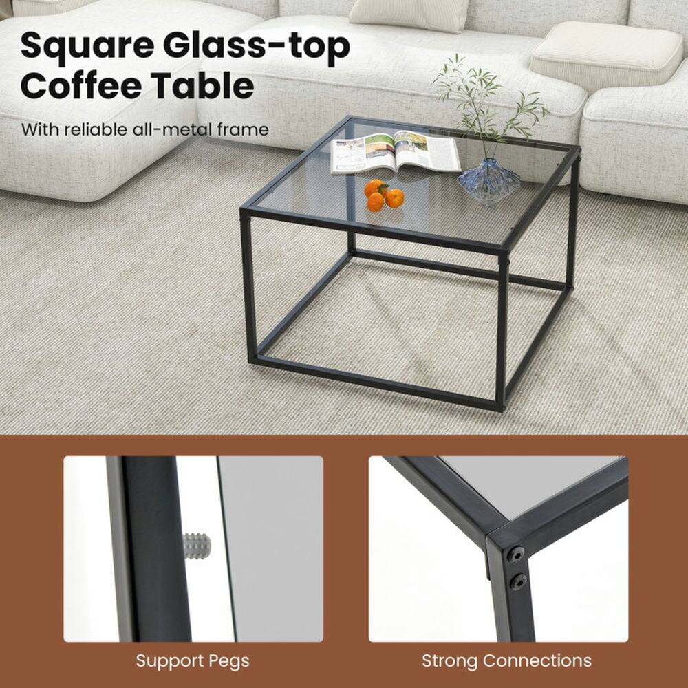 Square Glass-top Coffee Table  
With reliable all-metal frame  

Support Pegs  
Strong Connections