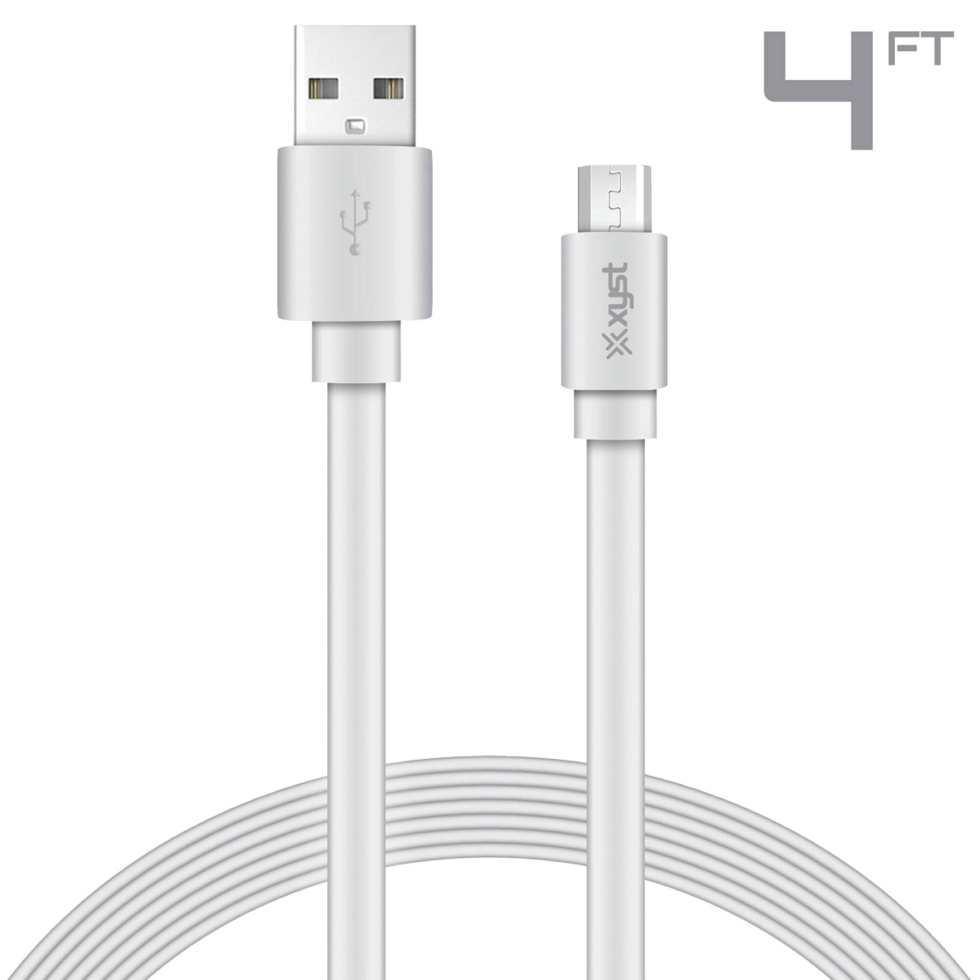 Alt View 5. Xyst - Charge and Sync USB to Micro USB Flat Cable 4Ft - White.